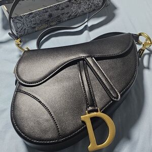 Luxury Christian Dior Saddle Bag /Black Satin Includes a Long Strap